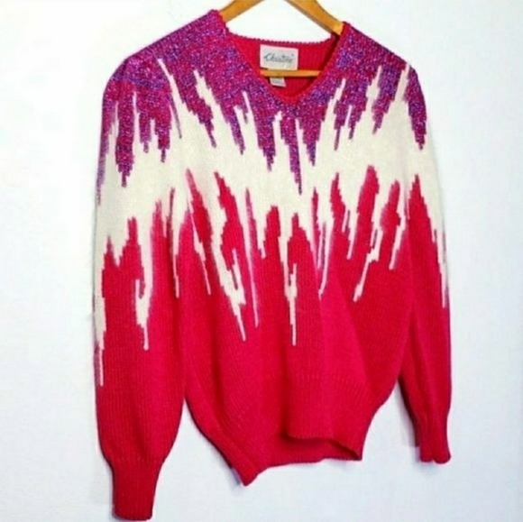 Christine | Barbiecore Vintage Pink Sparkle Sweater Small - Picture 3 of 9